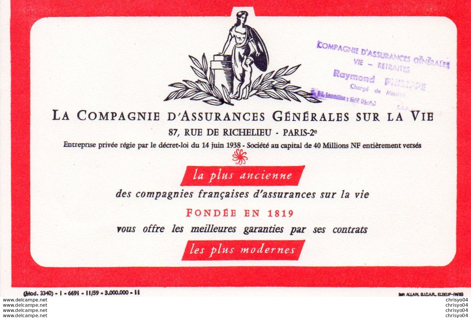 712z   Buvard Compagnie Assurance Vie Tampon Raymond Philippe à Gap (05) - Bank En Verzekering