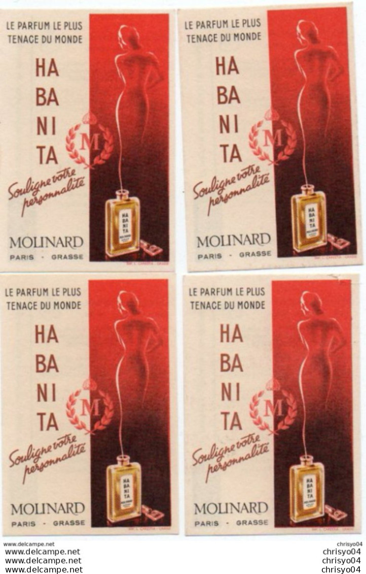 712z   Lot De 4 Cartes Parfumées Parfum Habanita Molinard - Antiquariat (bis 1960)