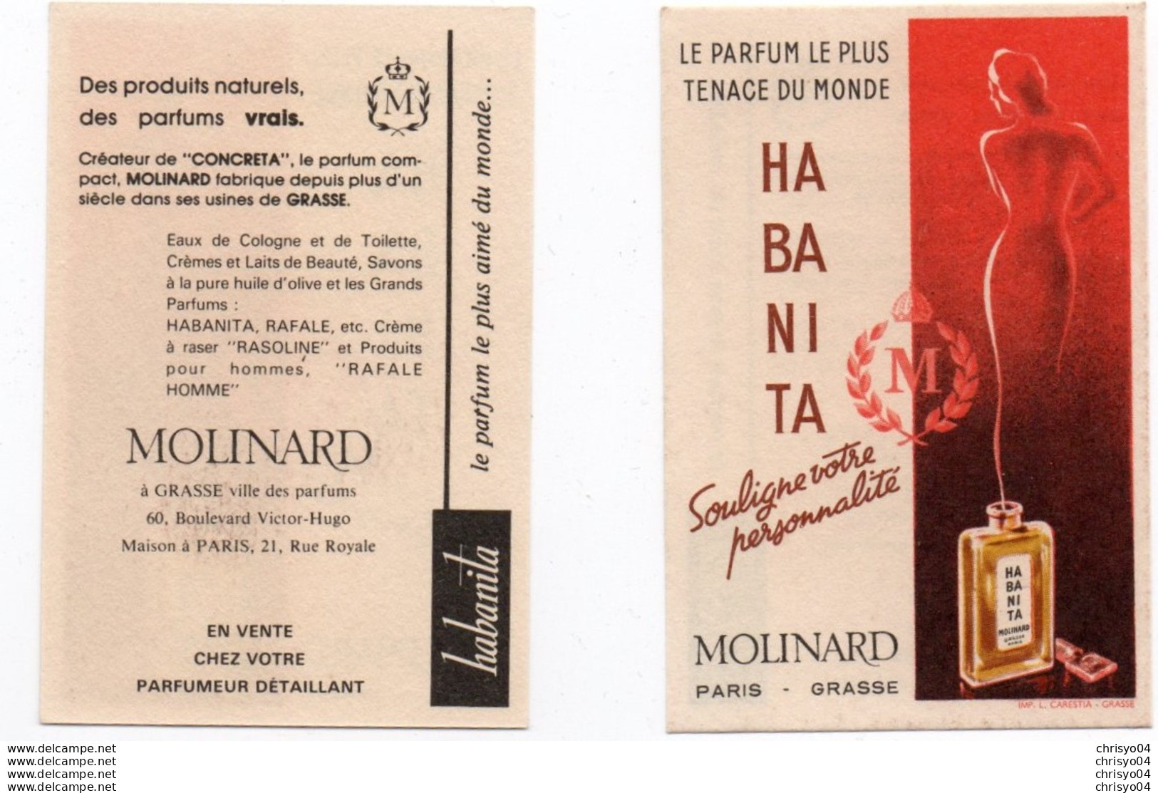712z   Lot De 4 Cartes Parfumées Parfum Habanita Molinard - Vintage (until 1960)