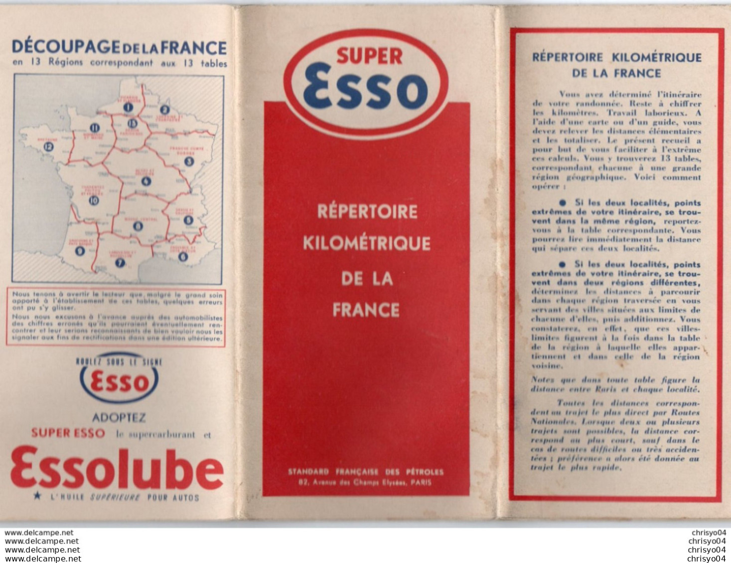712z  Esso Repertoire Kilométrique De La France Distance Entre Villes Par Regions - Carte Stradali