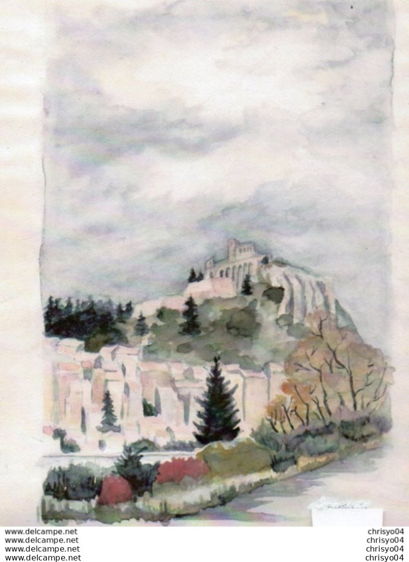 82X   04 Sisteron Aquarelle Ville Vue De L'autre Coté De La Durance - Aquarelles