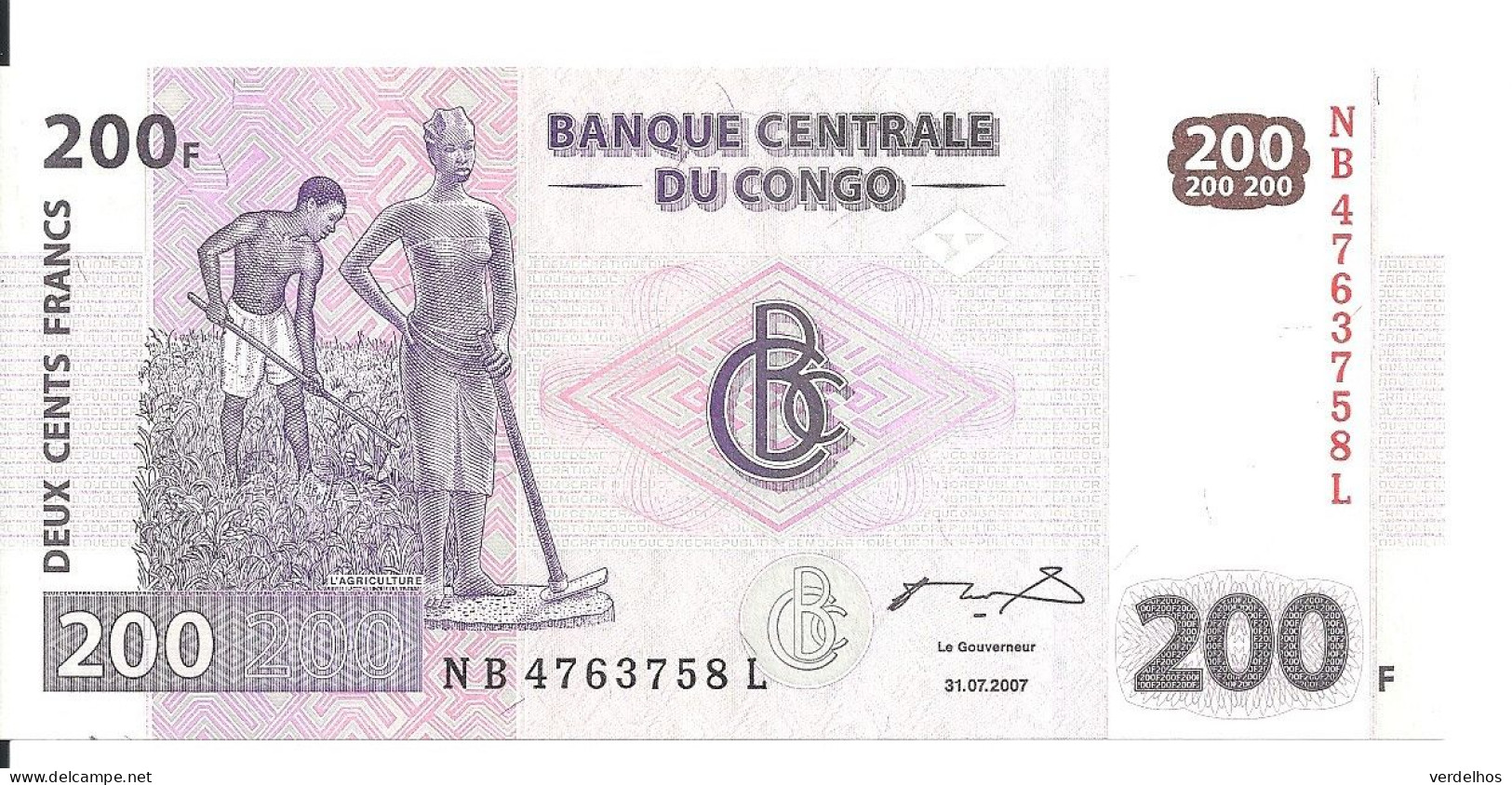 CONGO 200 FRANCS 2007 UNC P 99 A - Ohne Zuordnung