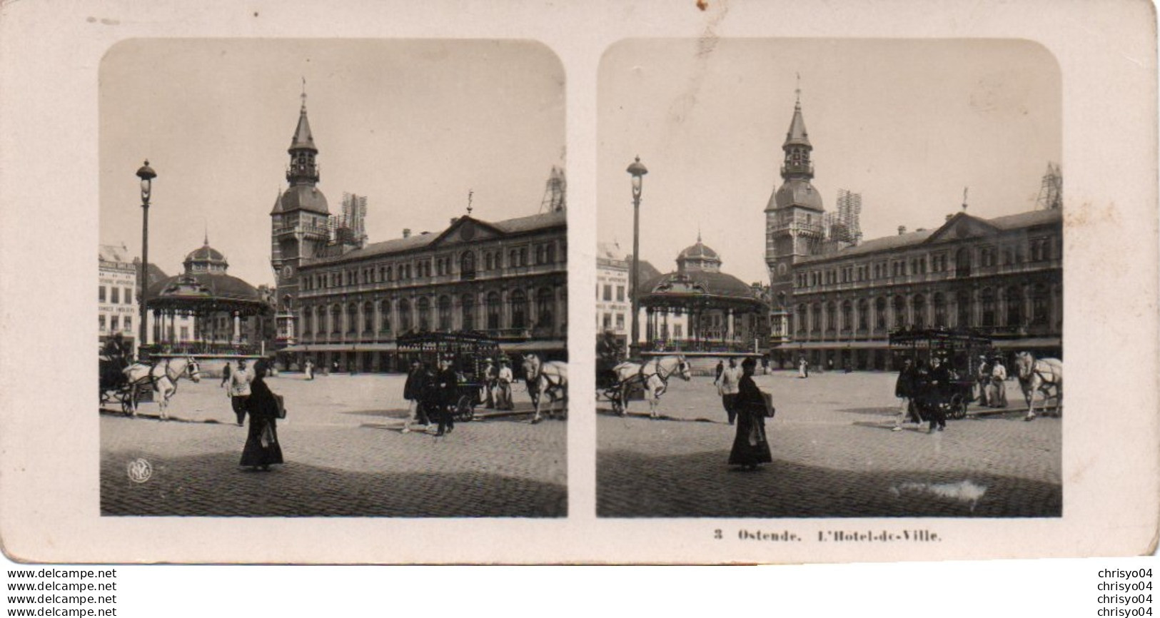 83Gt   Photo Stéréoscopique Stéréo Ostende Oostende Hotel De Ville - Oostende