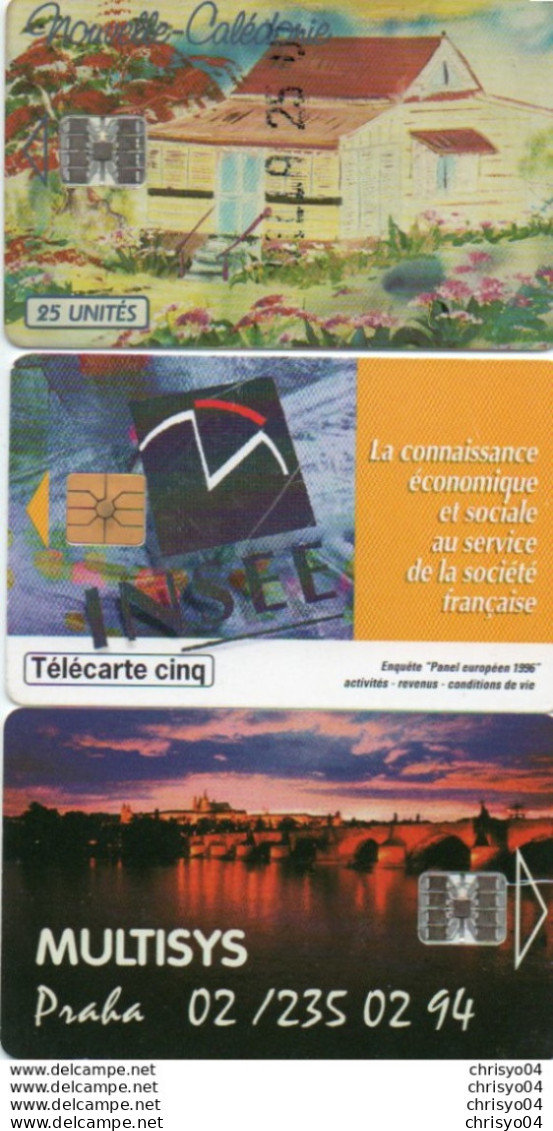 95K  Lot De 3 Télécartes Praha, TC 5U INSEE, Et Nouvelle Caledonie 25U - Verzamelingen