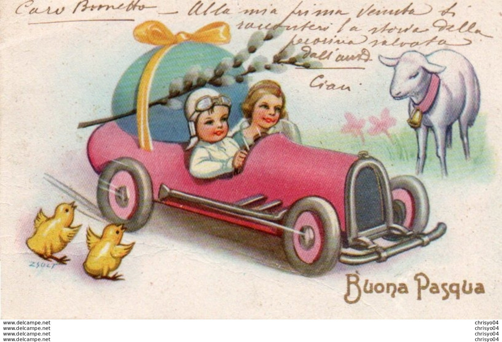 911Mé Illustrateur Zsolt Automobile Décapotable Tacot Buona Pasqua Mouton Poussins - Zsolt