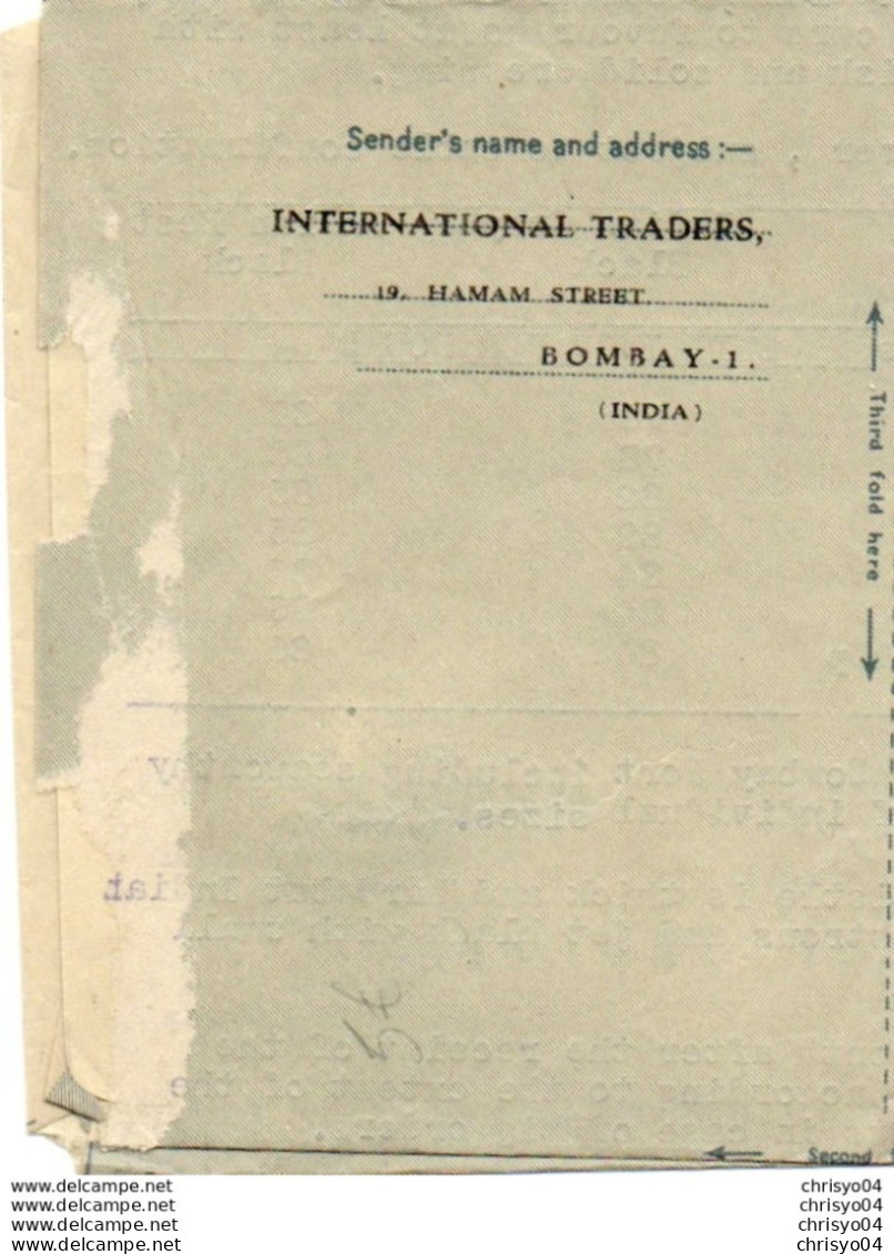 910Or  Courrier Lettre Inde India Postage Air Letter 1953 Pour Marseille Thubaneau - Briefe U. Dokumente