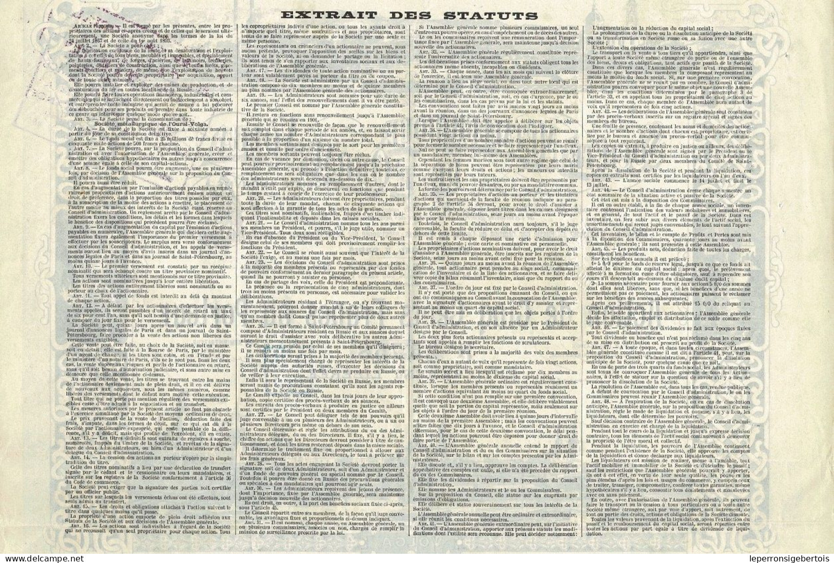 - Titre De 1899 - Société Métallurgique De L'Oural-Volga - Déco - Russie