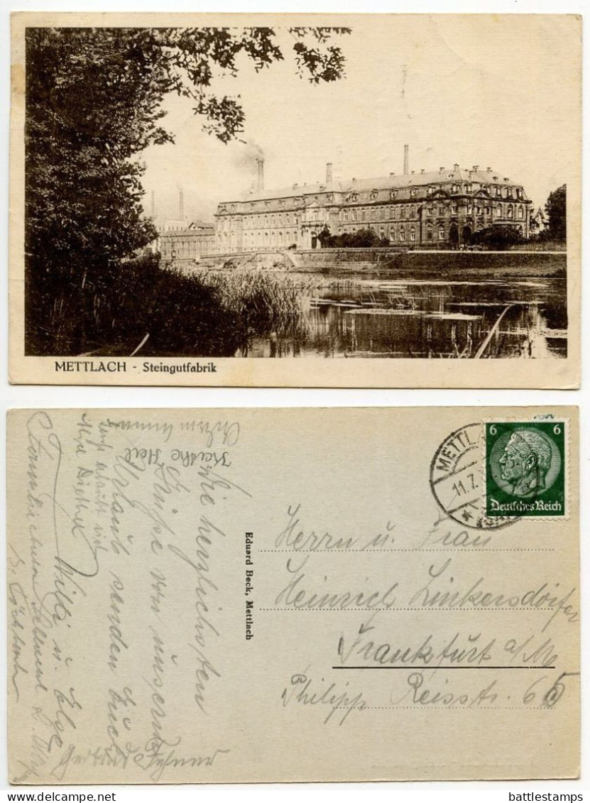 Germany 1937 Postcard Mettlach - Steingutfabrik; 6pf. Hindenburg Stamp - Kreis Merzig-Wadern