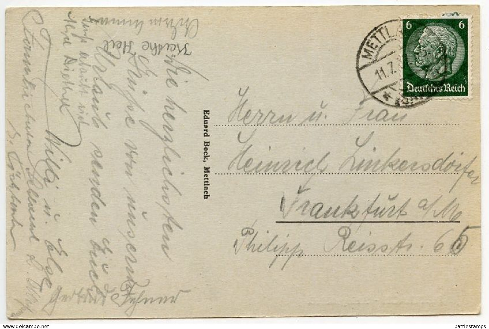 Germany 1937 Postcard Mettlach - Steingutfabrik; 6pf. Hindenburg Stamp - Kreis Merzig-Wadern