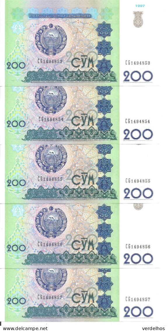 OUZBEKISTAN 200 SUM 1997 UNC P 80 ( 5 Billets ) - Ouzbékistan