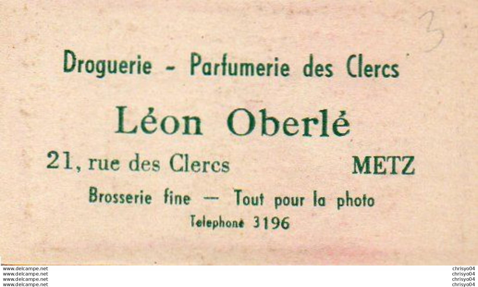 V11 96Hs  Carte Parfumée Inclination Piver Léon Oberlé 21 Rue Des Clercs à Metz - Vintage (until 1960)