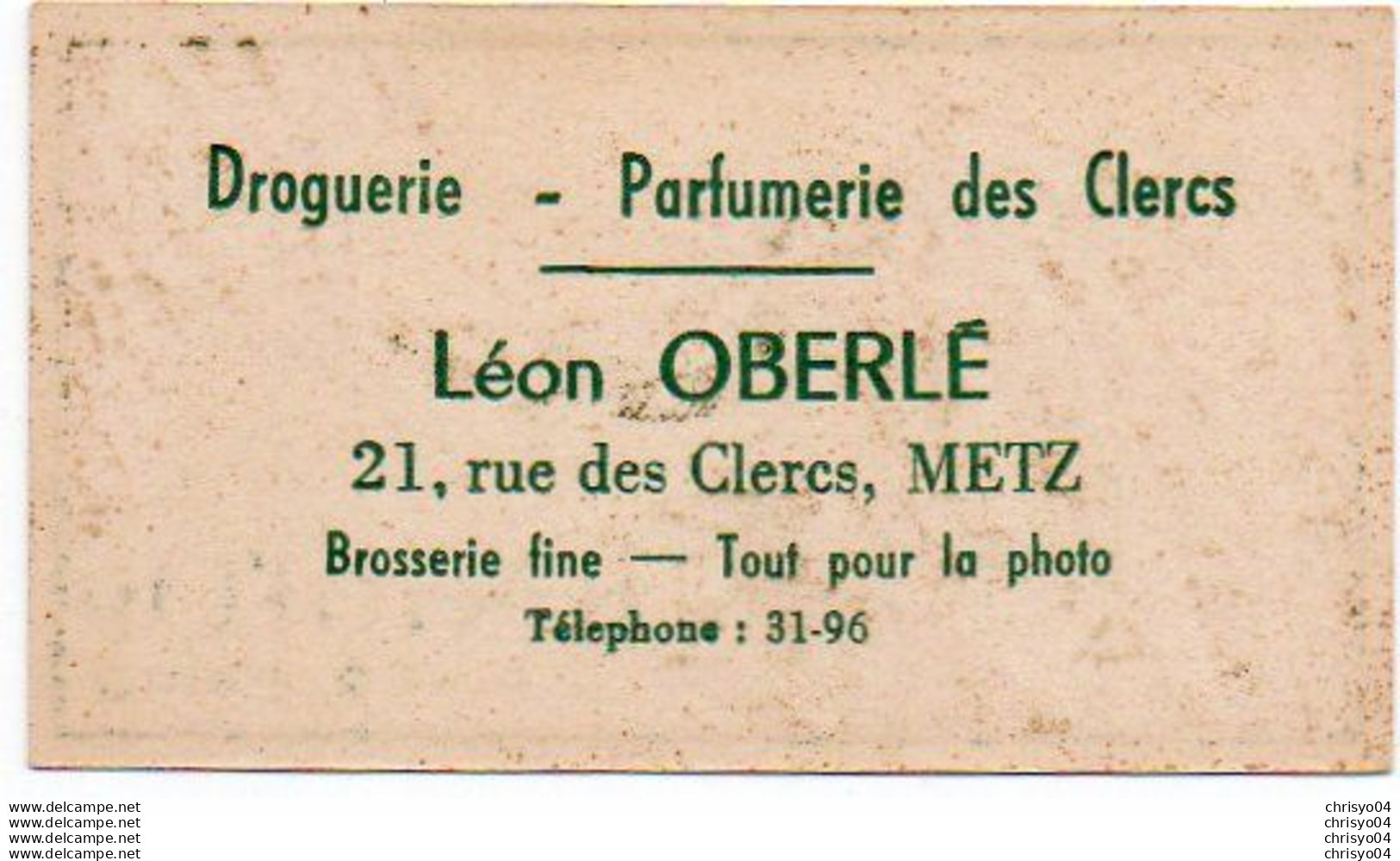 V11 96Hs  Carte Parfumée Rêve D'Or Piver Léon Oberlé 21 Rue Des Clercs à Metz - Profumeria Antica (fino Al 1960)