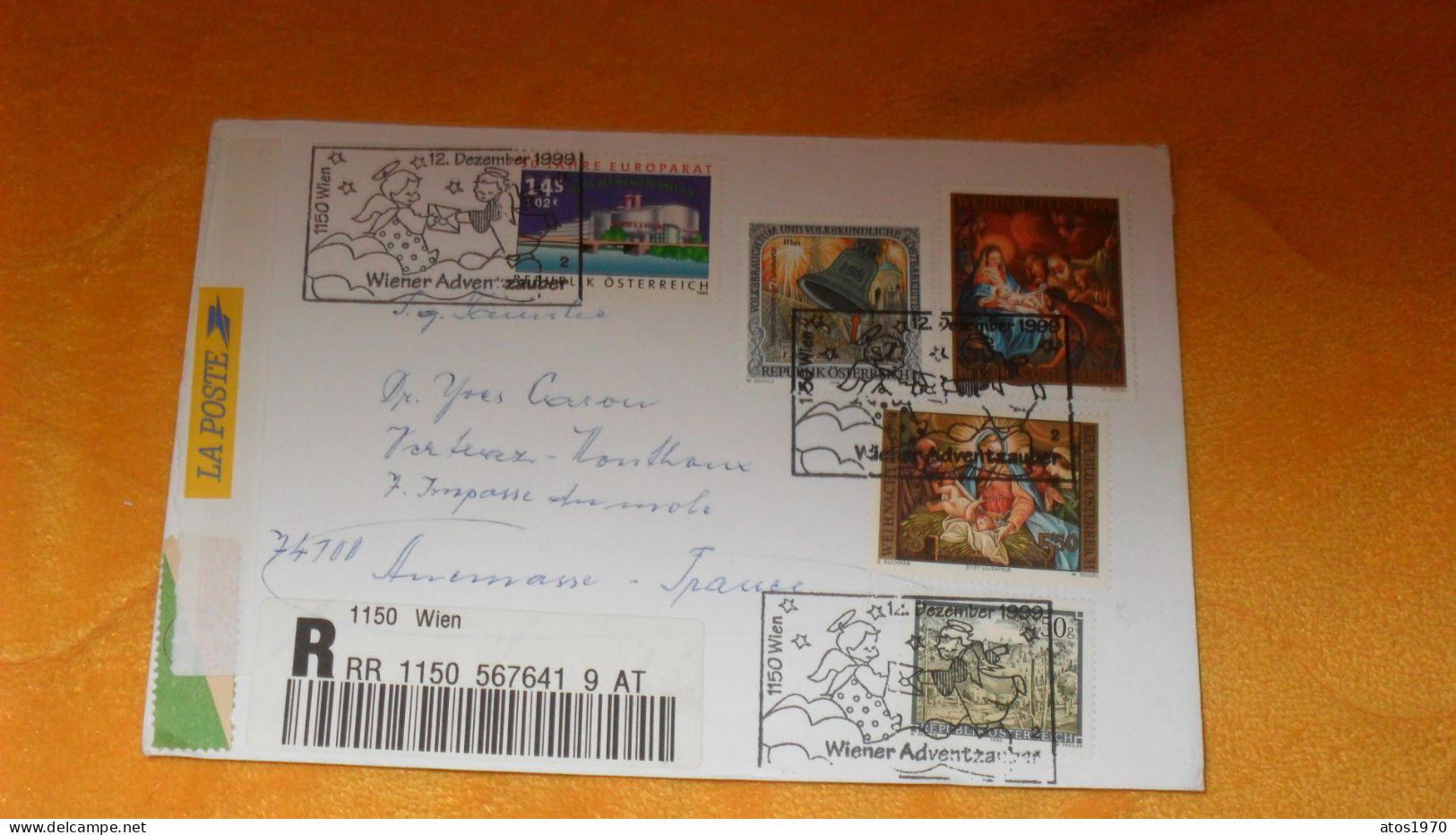 ENVELOPPE DE 1999../ RECOMMANDE RRR 1150 567641 9 AT WIEN 1150..AUTRICHE CACHETS POUR ANNEMASSE + TIMBRES X5 - Lettres & Documents