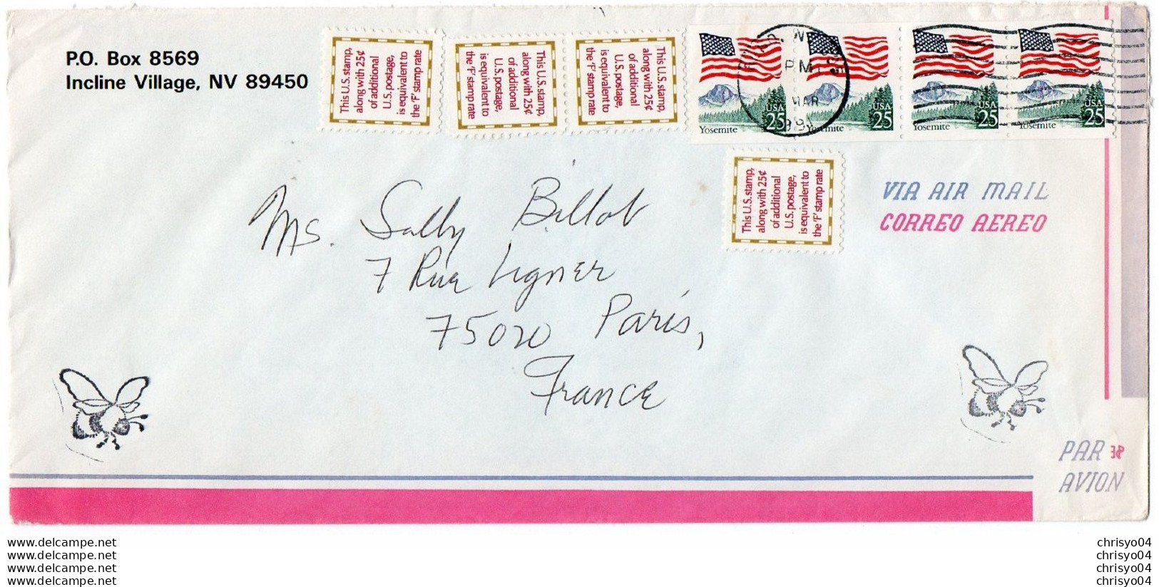 V11 96Hs  Courrier Air Mail Oblitération Timbres USA En 1991 Stamps Aditional Postage - Lettres & Documents