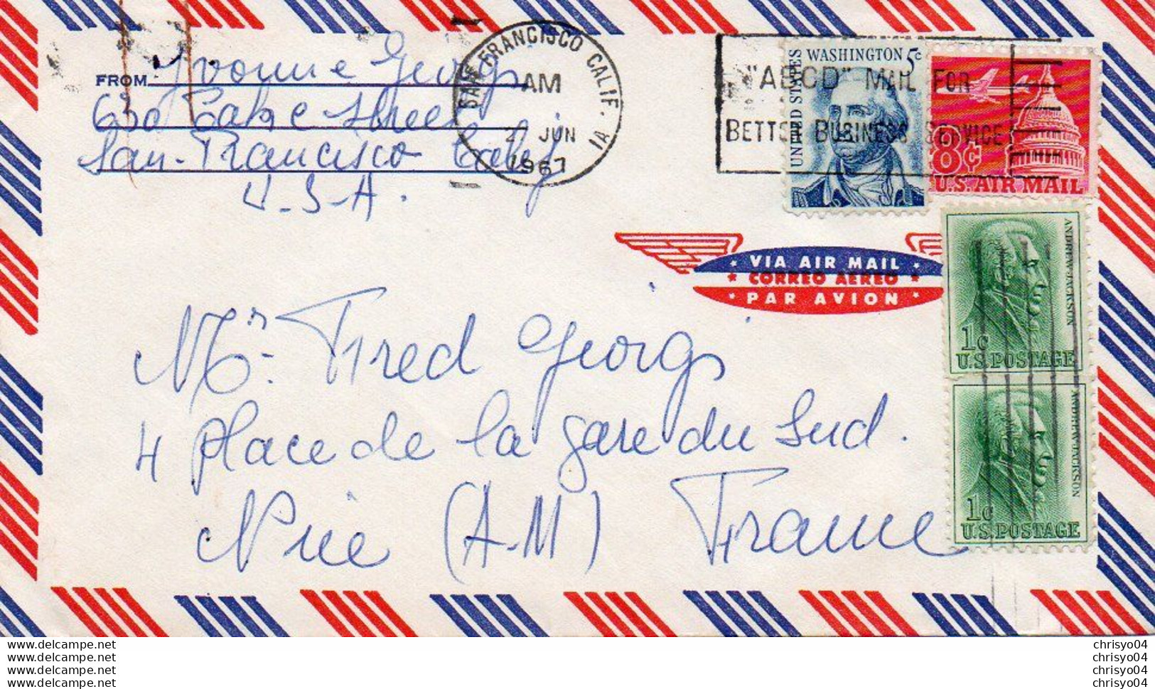 V11 96Hs  Courrier Air Mail Oblitération Timbres Etats Unis USA San Francisco En 1967 - Other & Unclassified