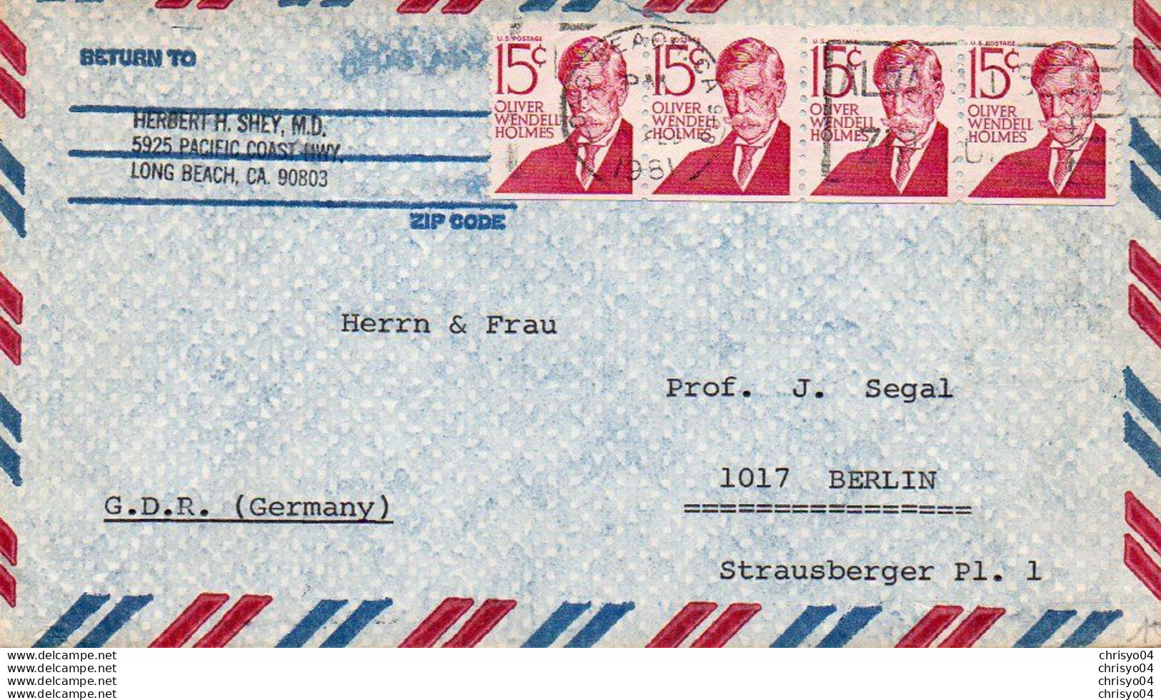 V11 96Hs  Courrier Air Mail Oblitération Timbres USA Long Beach En 1981 - Briefe U. Dokumente