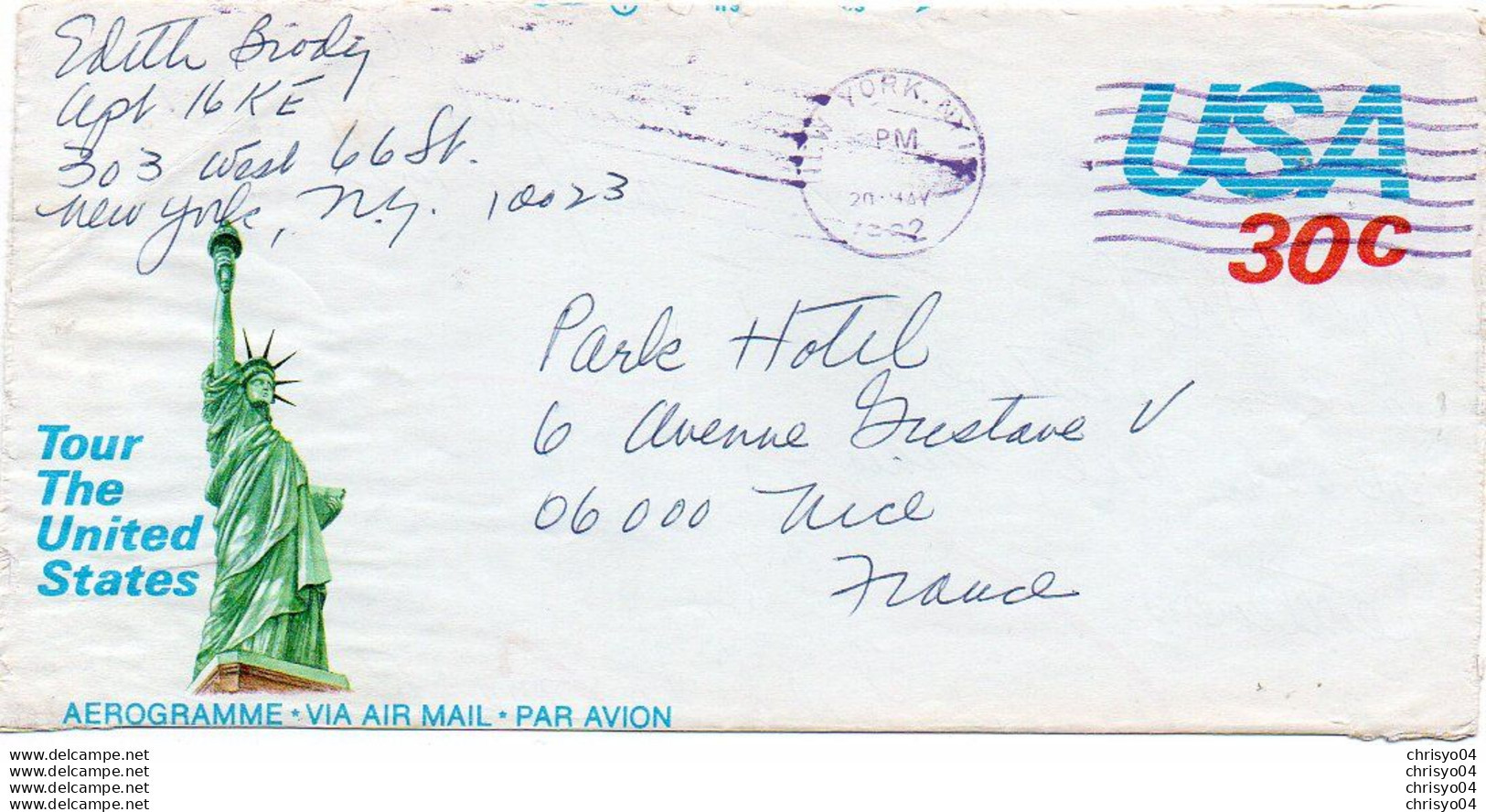 V11 96Hs  Courrier Air Mail Oblitération Timbres Etats Unis USA Aerogramme From New York 1982 - Autres & Non Classés