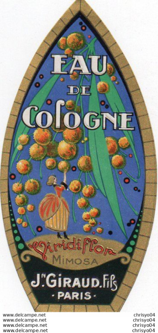 V11 96Hs  Grande étiquette Gaufrée Eau De Cologne Viridifor Mimosa De Giraud & Fils - Etiquetas