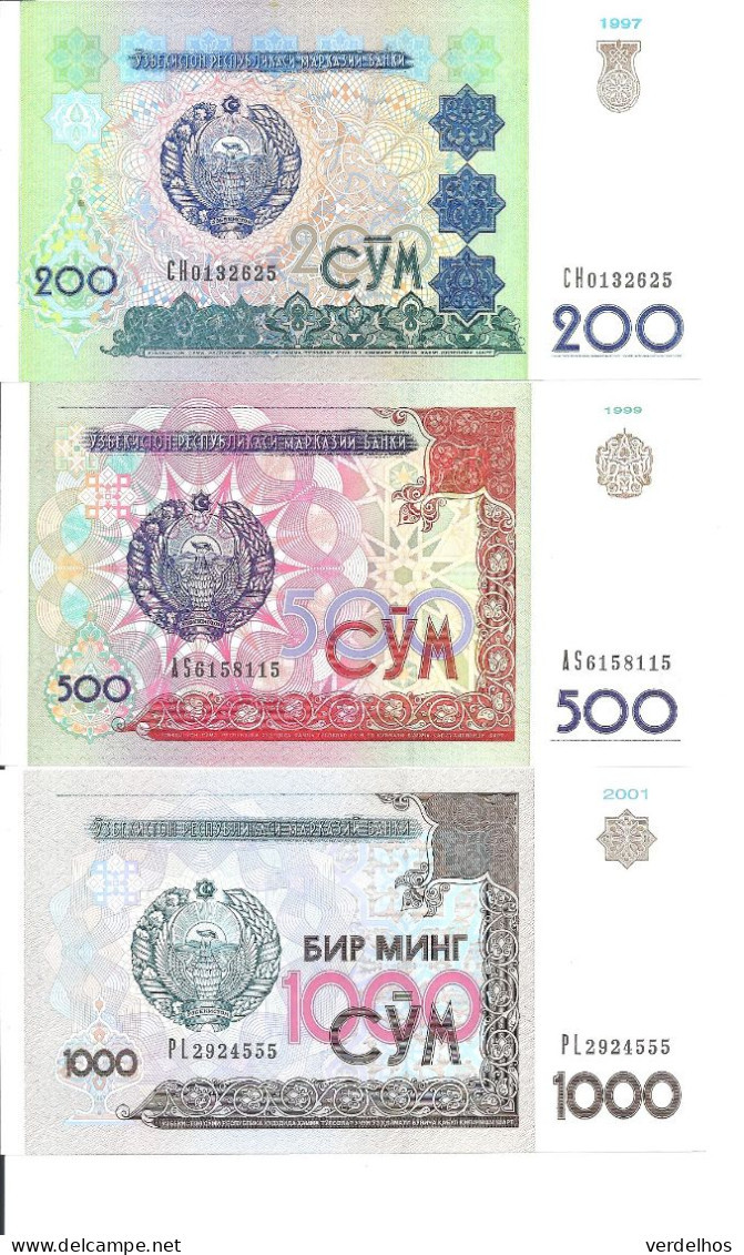 OUZBEKISTAN 200-500-1000 SUM 1997-99-01 UNC P 80-81-82  ( 3 Billets ) - Ouzbékistan