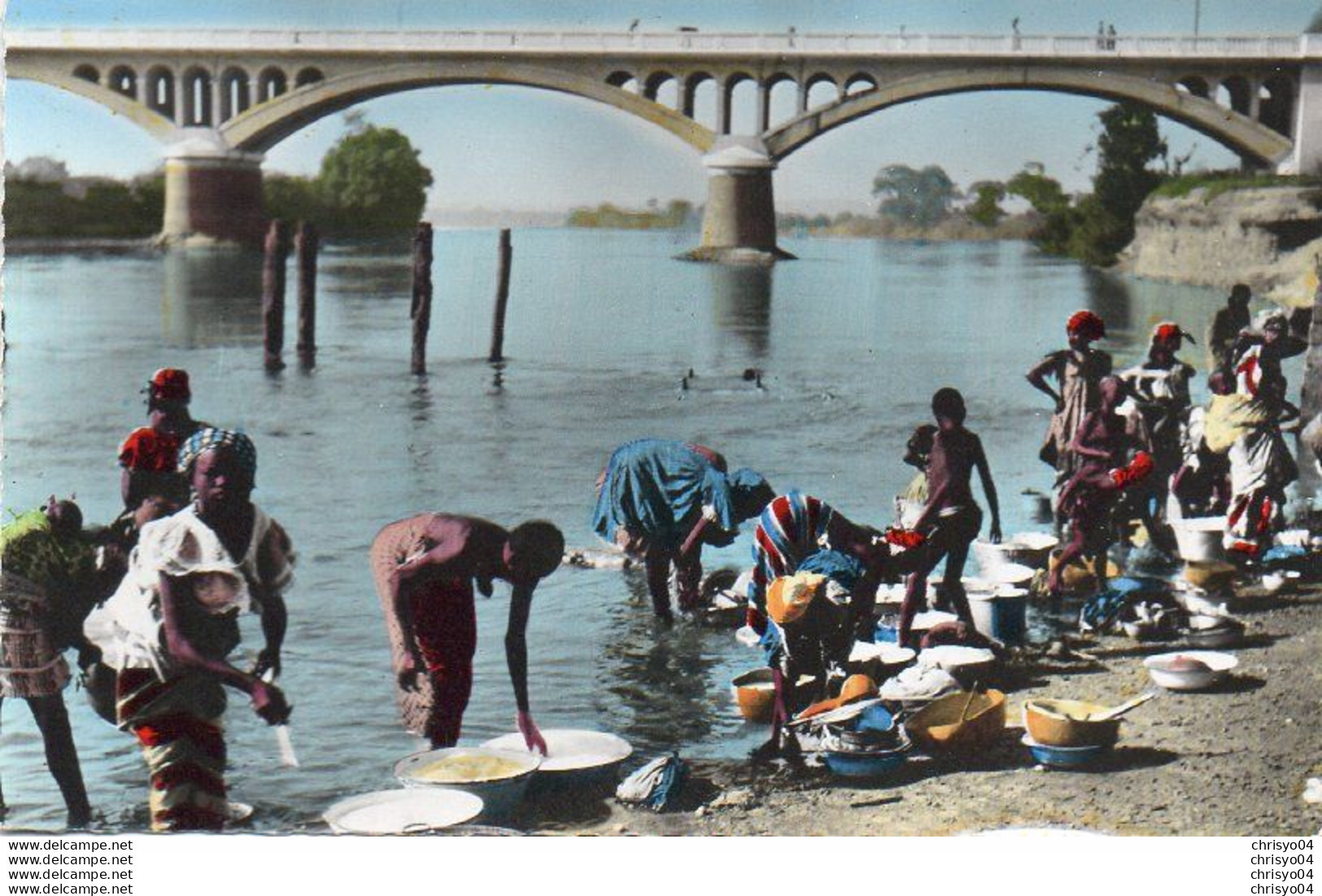 1V12 35F  Afrique Guinée Française Kankan Pont Sur La Riviere Milo Les Lavandiéres - Guinée Française