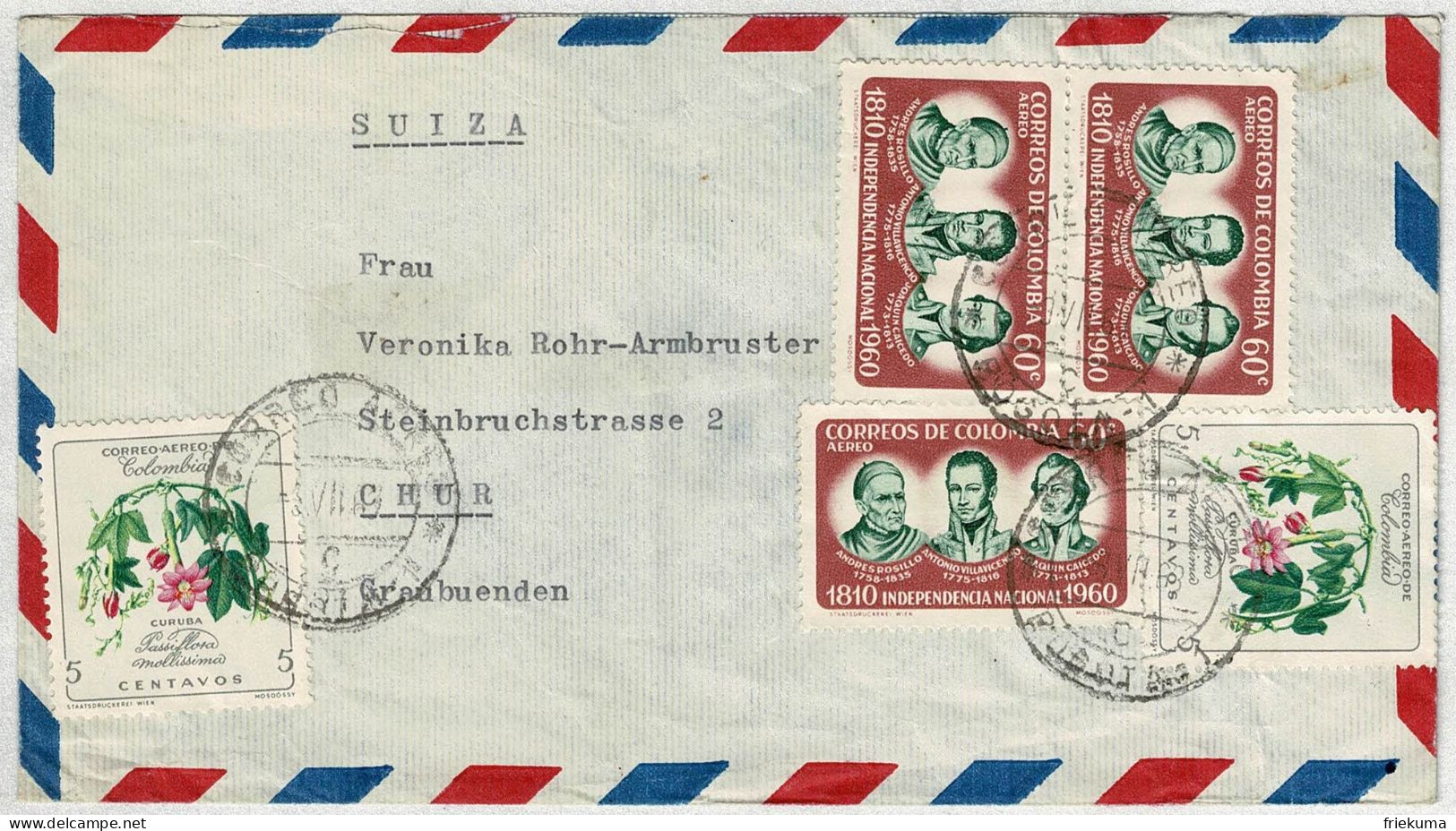 Kolumbien / Colombia 1963, Luftpostbrief Bogota - Chur (Schweiz) - Colombia