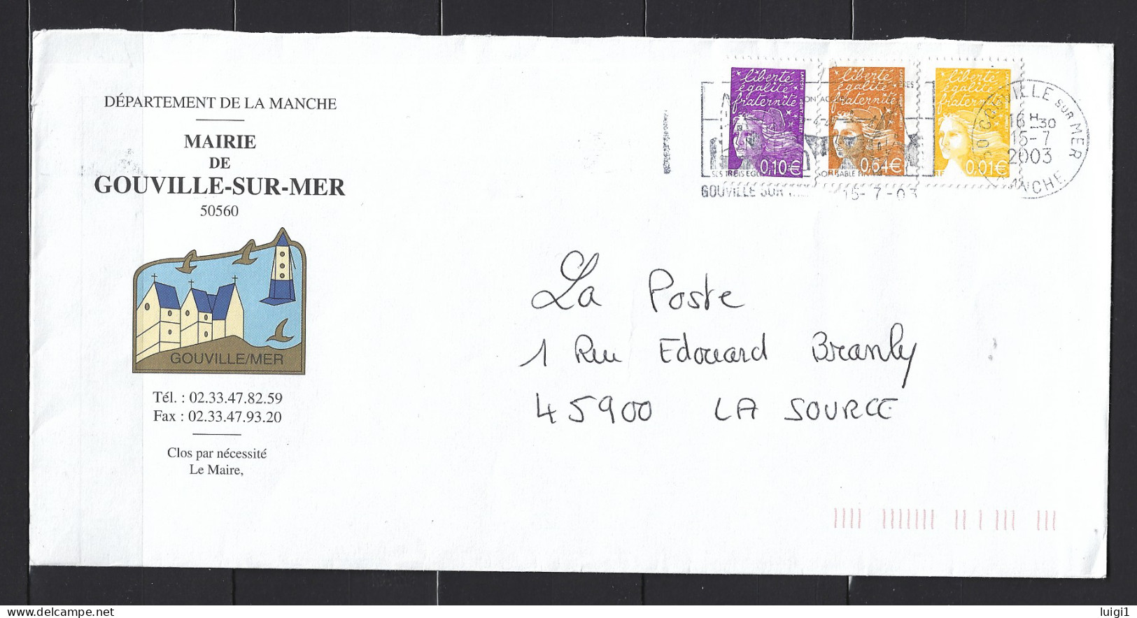 FRANCE 2002 - LUQUET  RF - Enveloppe Illustrée De MAIRIE, Affranchie Avec Y&T N° 3443-3446-3452. Oblitérée. TB. - 1997-2004 Maríanne Du 14 Juillet