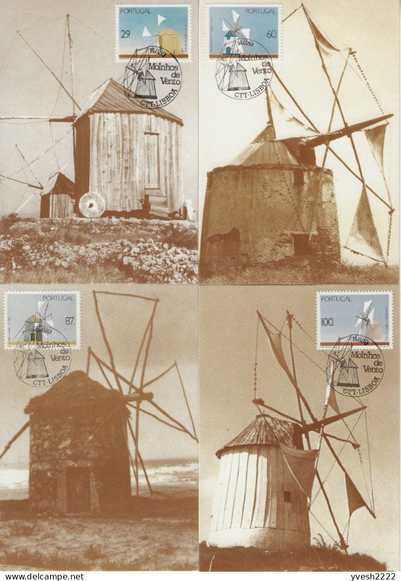 Portugal 1989 Y&T 1770 à 1773. Cartes Maxima. Moulins à Vent Orientables Et Fixes - Windmills