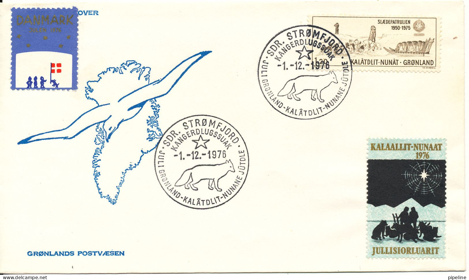 Greenland With Christmas Seal And Special Cancel Sdr. Stromfjord 1-12-1976 - Sonstige & Ohne Zuordnung