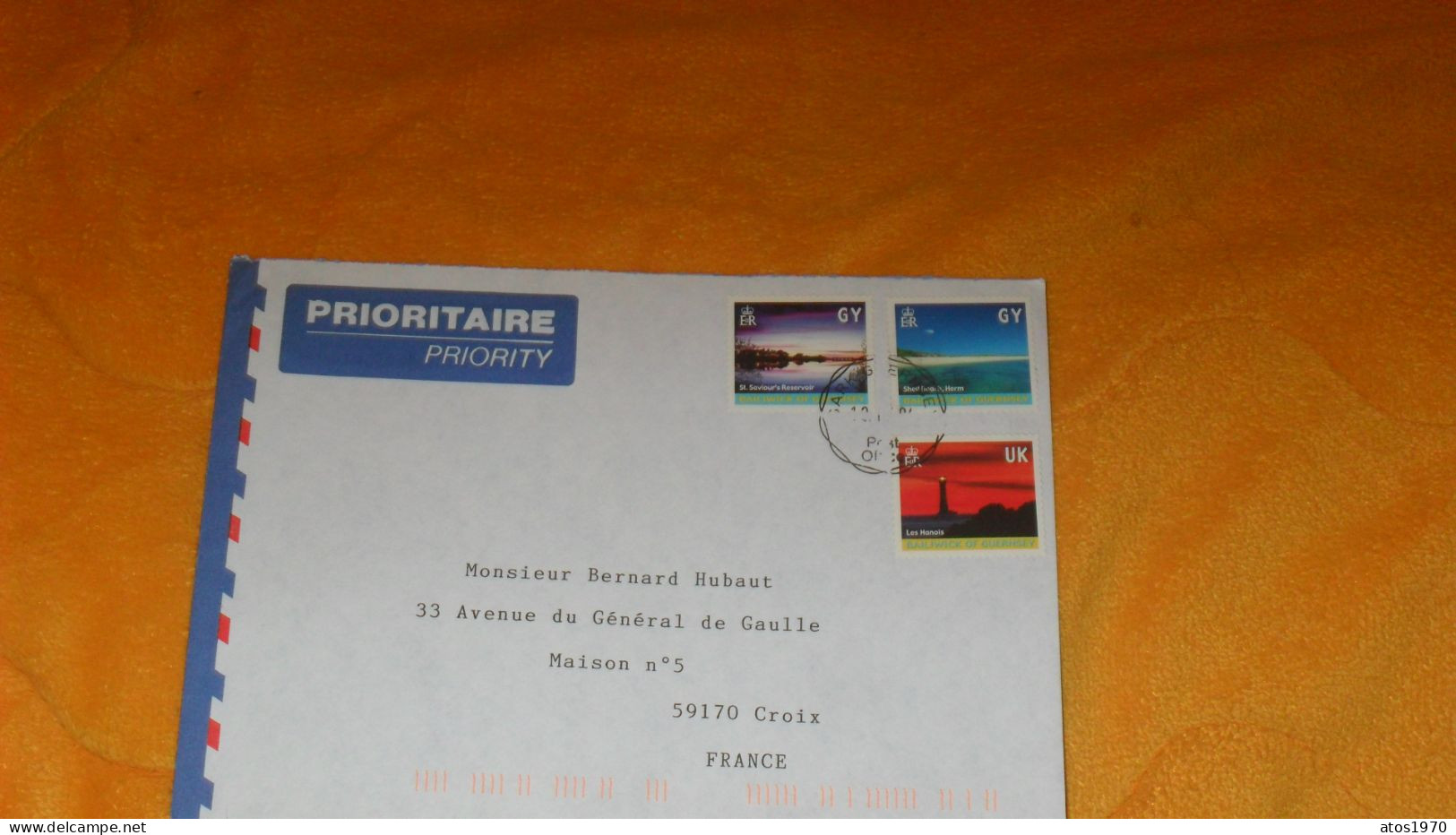 ENVELOPPE DATE ?../ CACHET DEPART ?..GUERNSEY POUR CROIX FRANCE + TIMBRES X3 BAILIWICK OF GUERNSEY - Guernesey