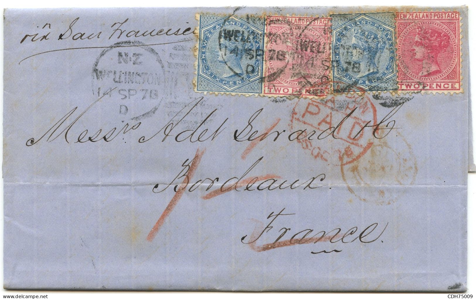 NOUVELLE ZELANDE - LETTRE DE WELLINGTON POUR BORDEAUX, 1878 - Storia Postale
