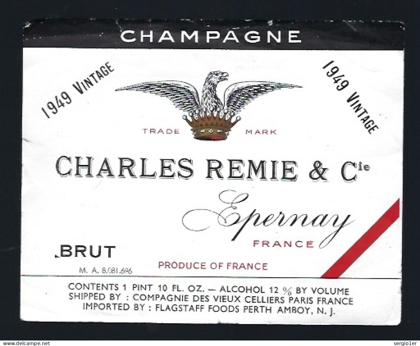 Etiquette Champagne  Brut   Millesime 1949  Charles Remie & Cie  Epernay    Marne 51 - Champagne