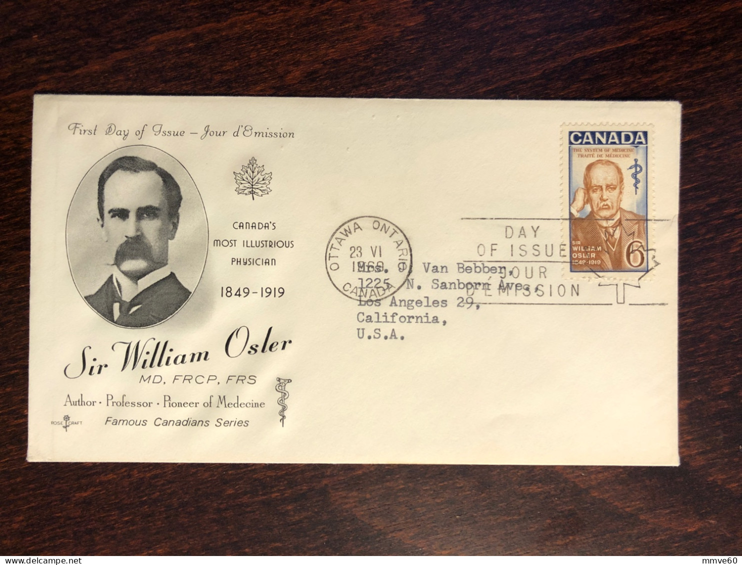 CANADA FDC COVER 1969 YEAR DOCTOR OSLER HEALTH MEDICINE STAMPS - Lettres & Documents