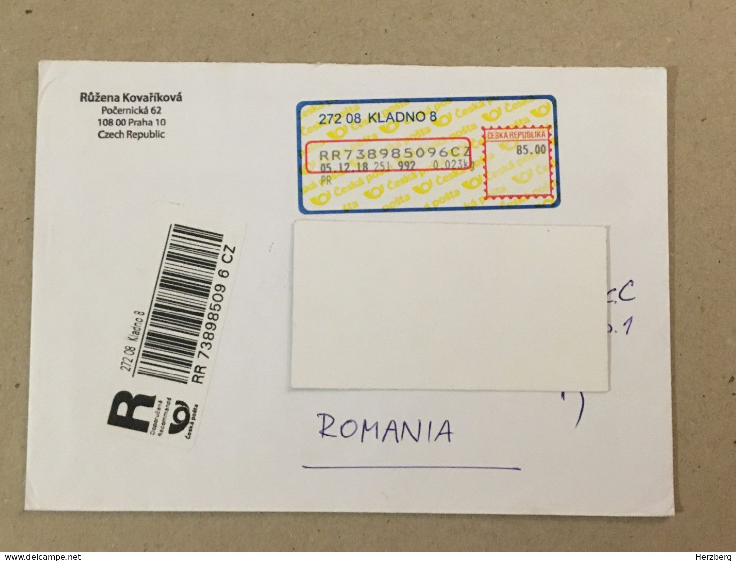 Ceska Republika Ceska Posta Used Letter Stamp Circulated Cover Registered Barcode Label Printed Sticker Praha 2018 - Sonstige & Ohne Zuordnung