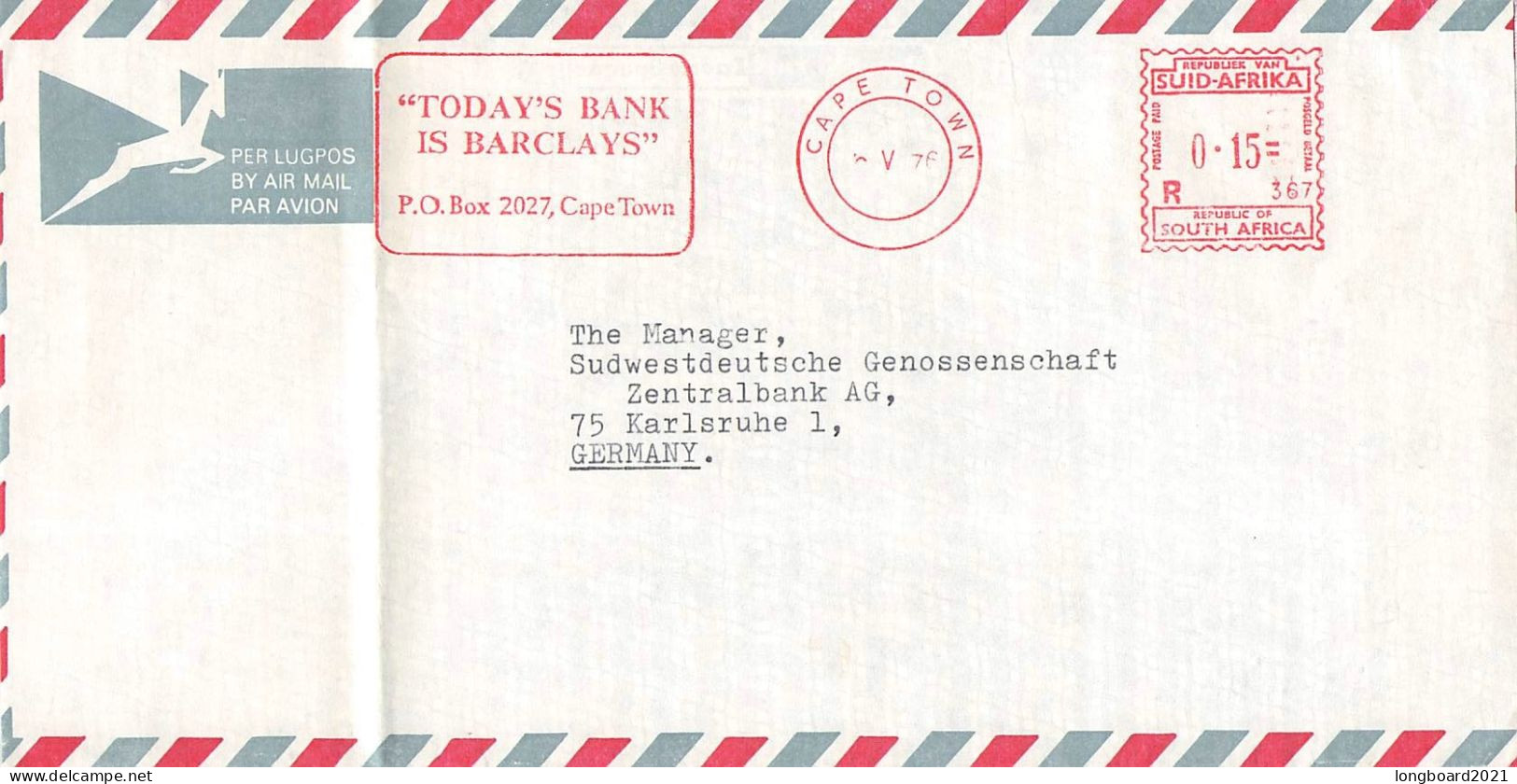 SOUTH AFRICA - AIRMAIL 1976 CAPE TOWN - KARLSRUHE/DE -METER- / 5231 - Briefe U. Dokumente