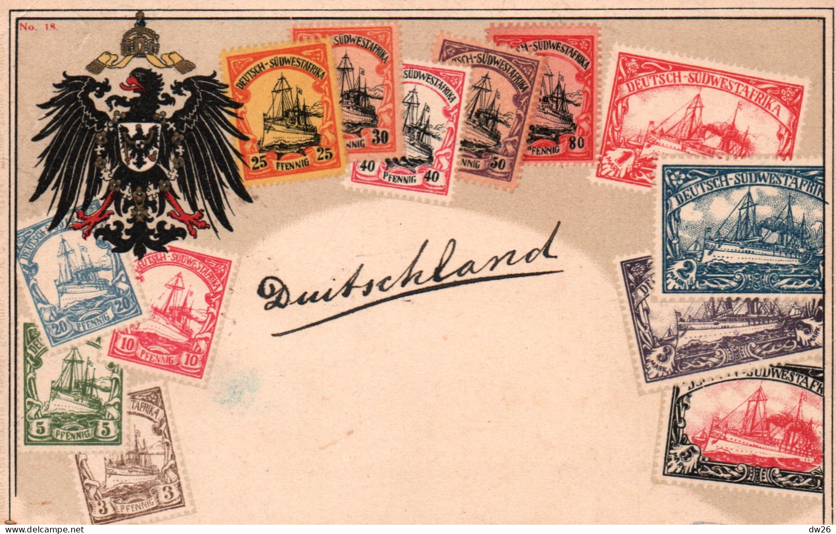 Représentation De Timbres: Stamps Deutsch Sudwestafrika - Carte Ottmar Zieher N° 18 - Briefmarken (Abbildungen)