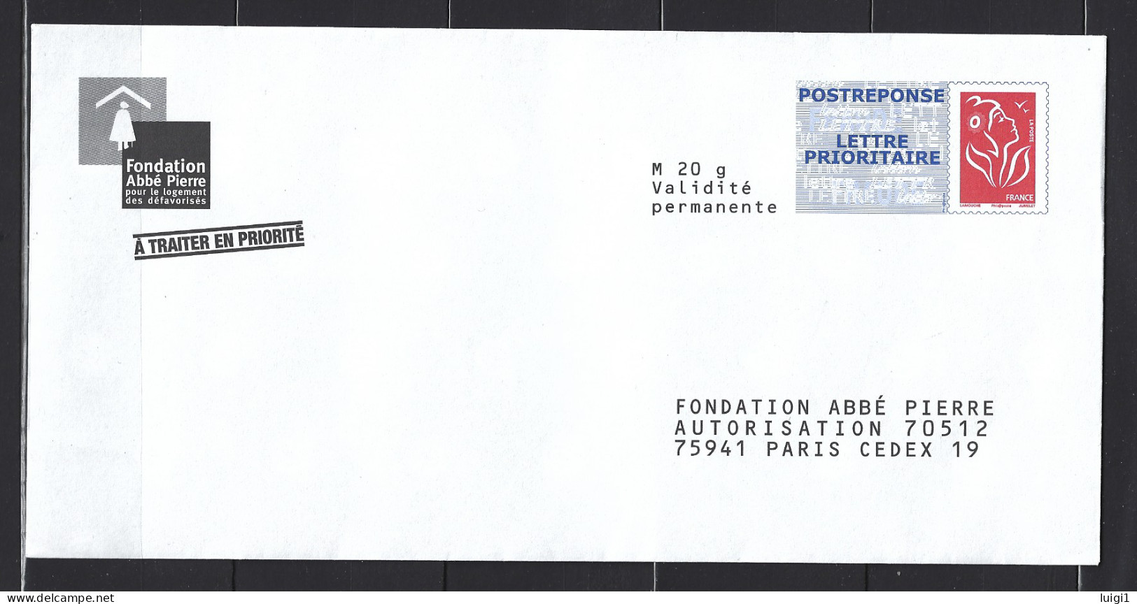 FRANCE 2006 - LAMOUCHE - Enveloppe PAP POSTREPONSE Repiqué (Phil@poste) ." Fondation Abbé Pierre " . Neuf. TB. - PAP : Antwoord /Lamouche