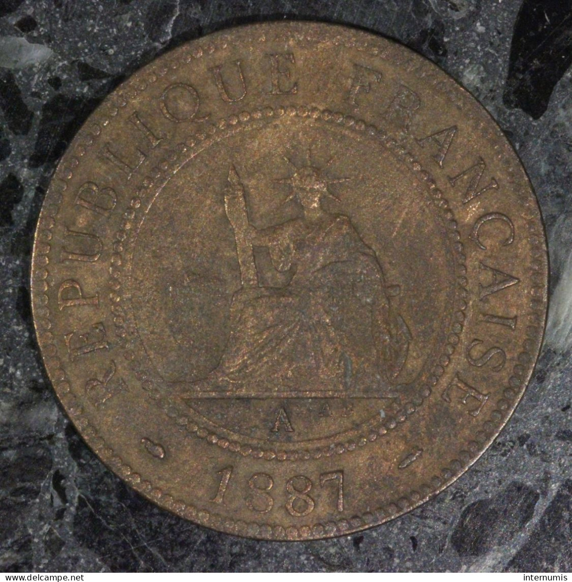  Indochine / Indochina, , 1 Centième / 1 Cent, 1887, , Bronze, TTB (EF),
KM#1, Lec.39 - French Indochina