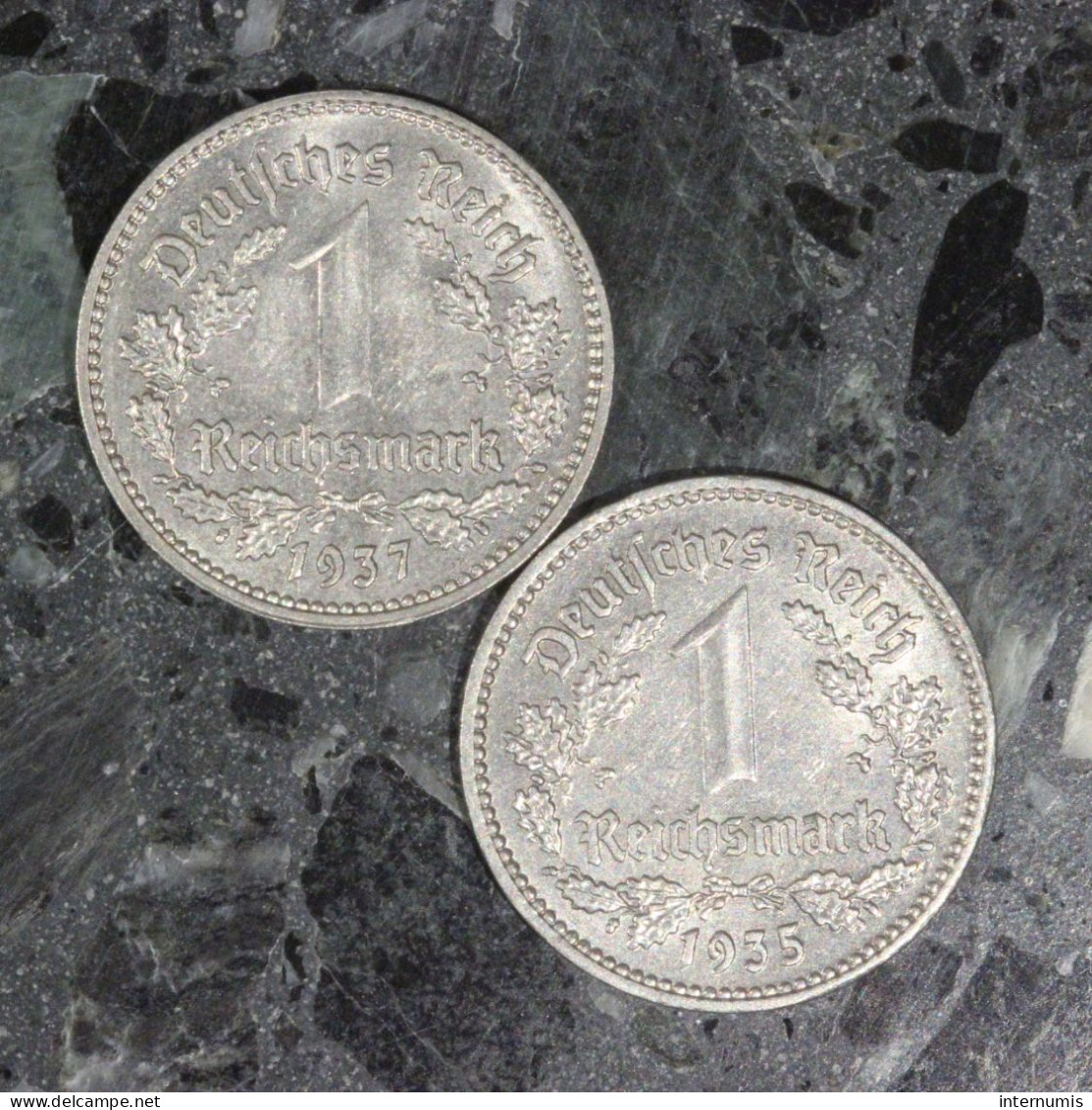 LOT (2) : 1 Mark 1935-A & 1937-A Allemagne / Germany, , 1 Reichsmark, 1935 & 1937, , Nickel, ,
KM# - Vrac - Monnaies