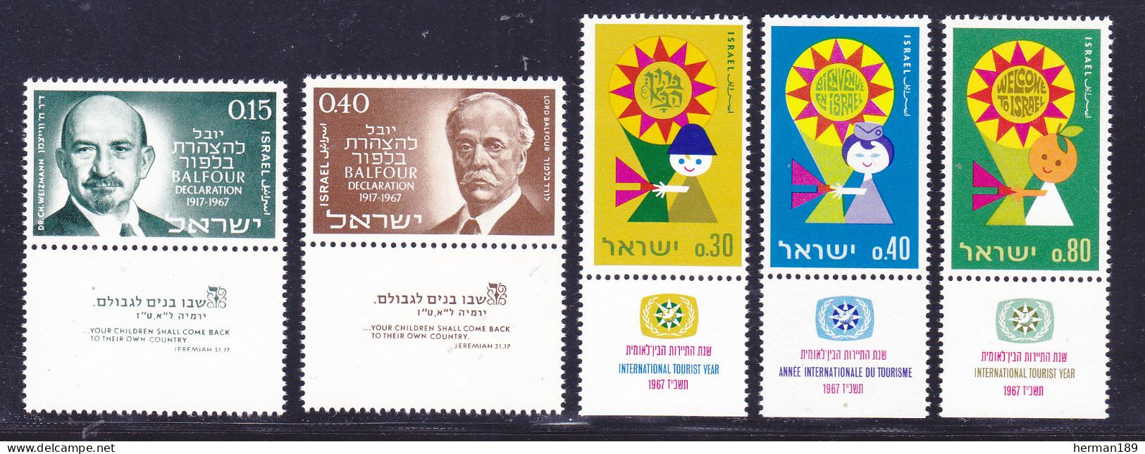 ISRAEL N°  346 à 350 ** MNH Neufs Sans Charnière, TB (D6539) 50 Ans Déclaration Balfour, Année Du Tourisme - 1967 - Unused Stamps (with Tabs)