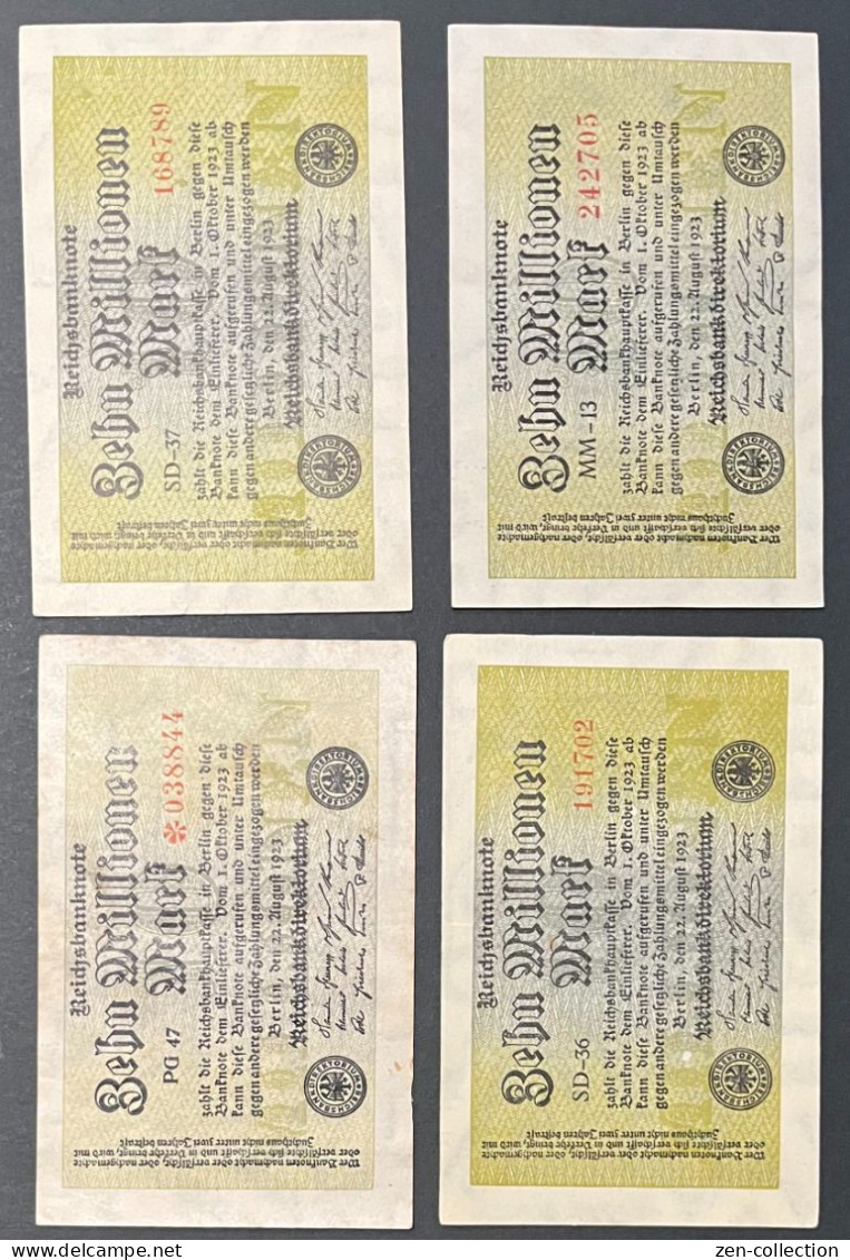 Rare Complete SET 4 WW2 Germany Nazi Propaganda FORGERY Overprint On Genuine 10 Million 1923 Banknote EF+ - Other & Unclassified