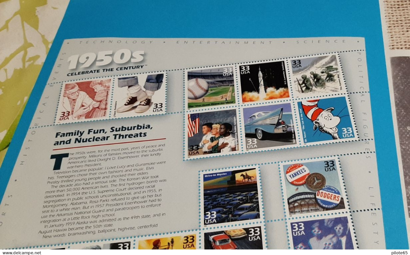 USA 1999 / CELEBRATE THE  20 TH CENTURY / 1950s - 1959s / ROCKY MARCIANO § US LAUNCHEN SATELLITES  / 15 TP / NEUF FDC - Hojas Bloque