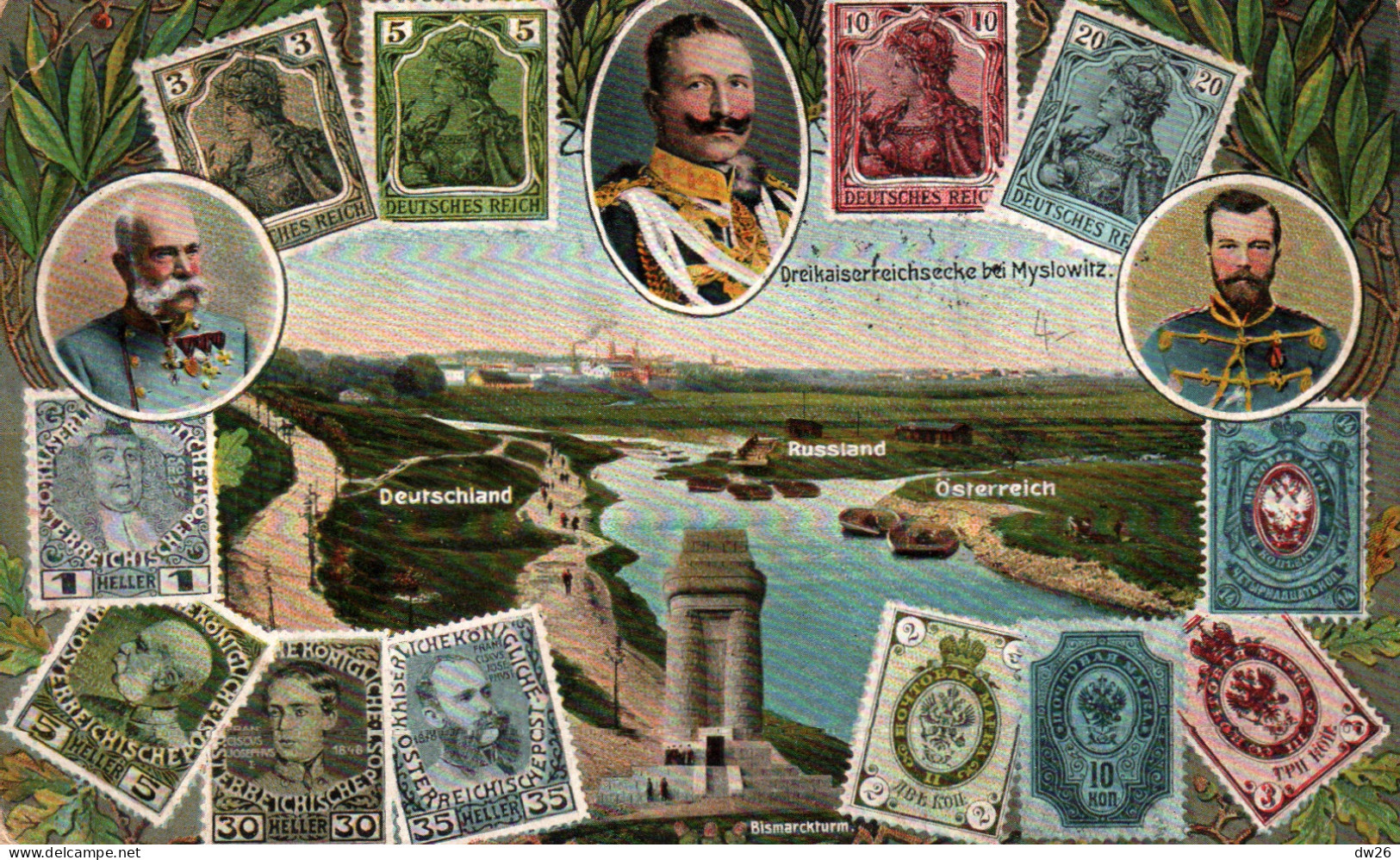Représentation De Timbres: Stamps Deutschland, Russland, Osterreich, Bismarckturm - Lithographie 1914 - Sellos (representaciones)