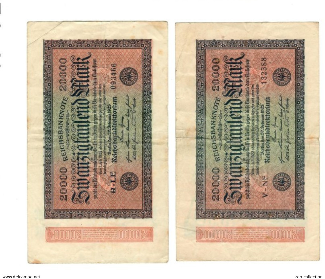 Two WW2 Germany Nazi Propaganda FORGERY Overprint On Genuine 20,000 Mark 1923 Banknote VF- - Other & Unclassified