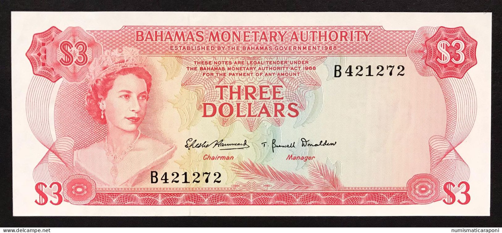 Bahamas 3 Dollars 1968 Pick#28a Queen Elizabeth IIà Sup/q.fds Lotto.596 - Bahama's