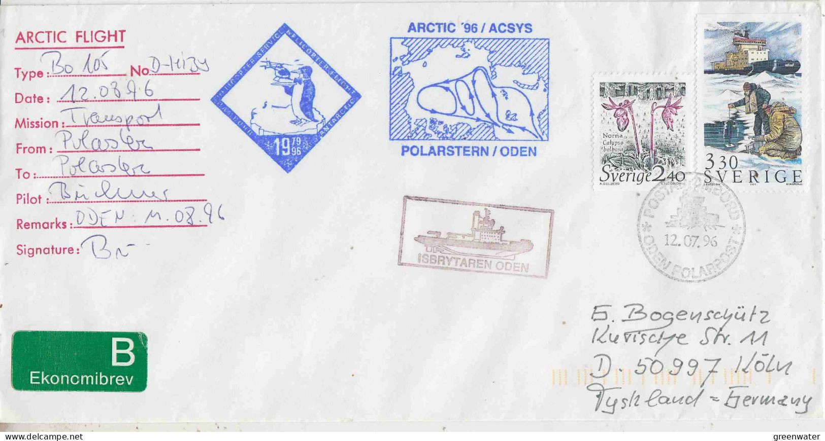 Sweden Arctic Heli Flight From Polarstern To Polarstern 12.08.1996 (JS152B) - Polar Flights