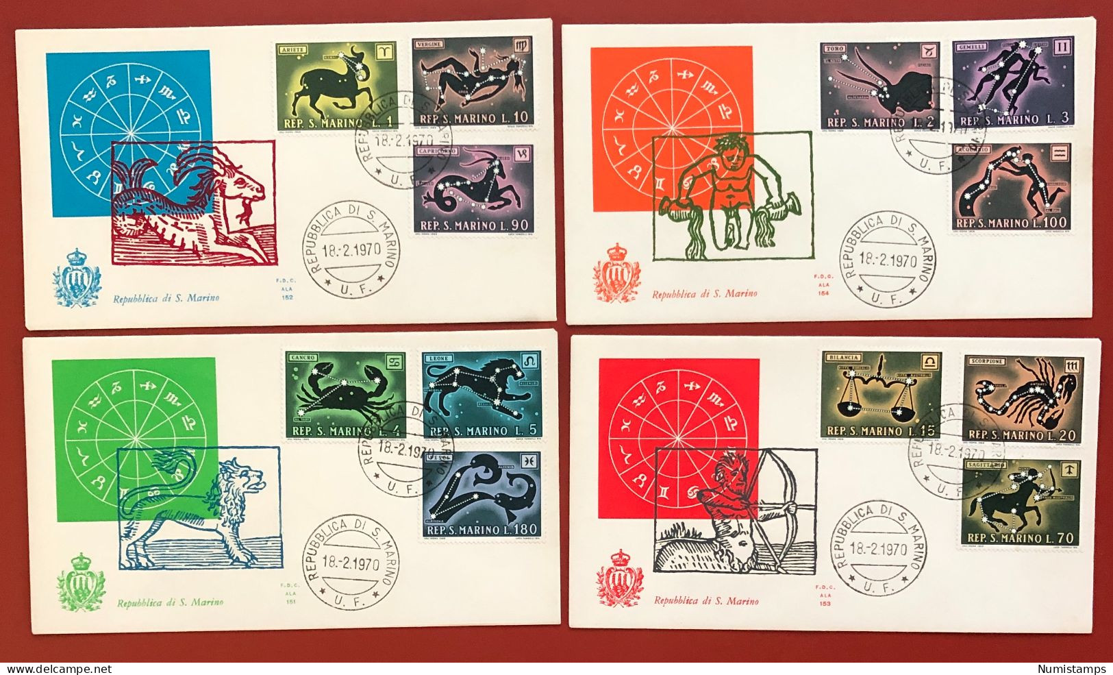 San Marino - FDC - 18 Febbraio 1970 - Segni Zodiacali - FDC