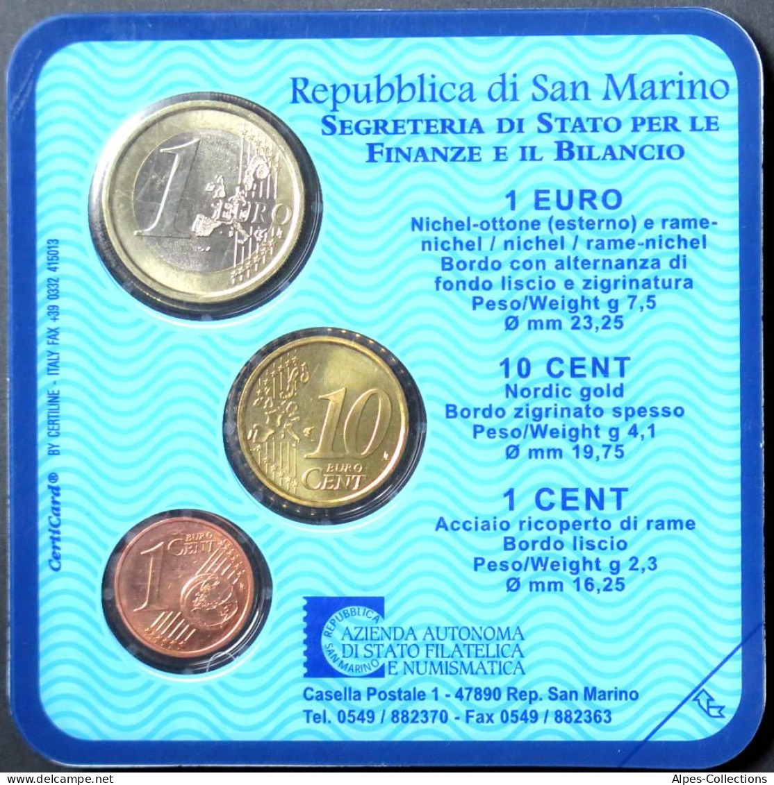 SAX2004X.1 - MINI SET SAINT MARIN - 2004 - 1 Cent, 10 Cents Et 1 Euro - San Marino