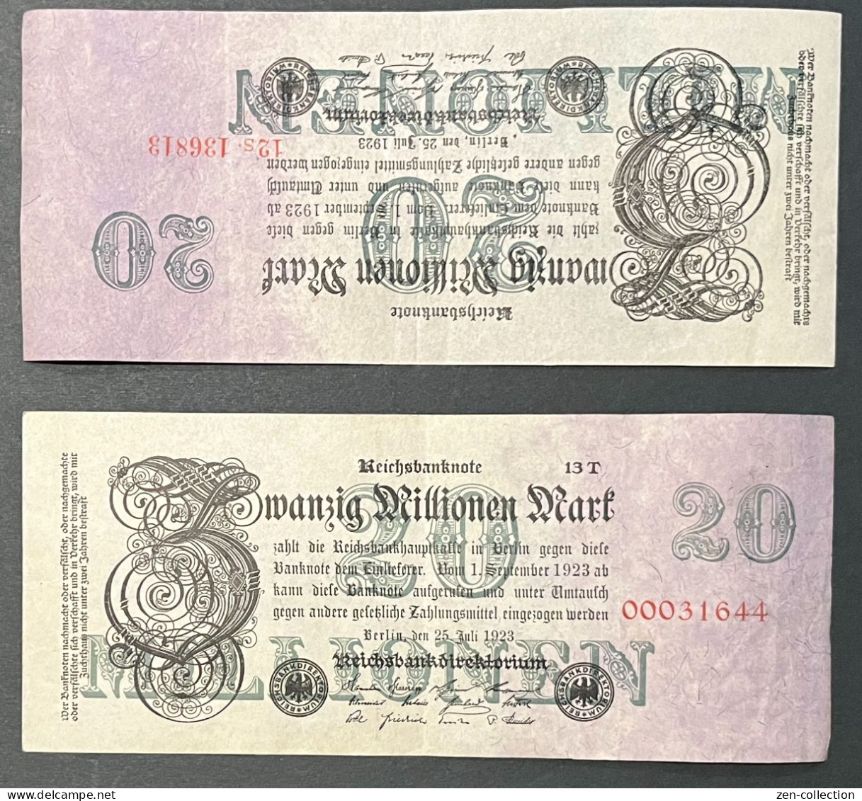 Large Size Nazi Propaganda FORGERY Overprint On Genuine 20M Mark 1923 Banknote VF - Verzamelingen