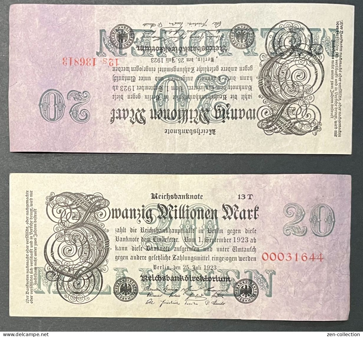 Large Size Nazi Propaganda FORGERY Overprint On Genuine 20M Mark 1923 Banknote VF - Collections