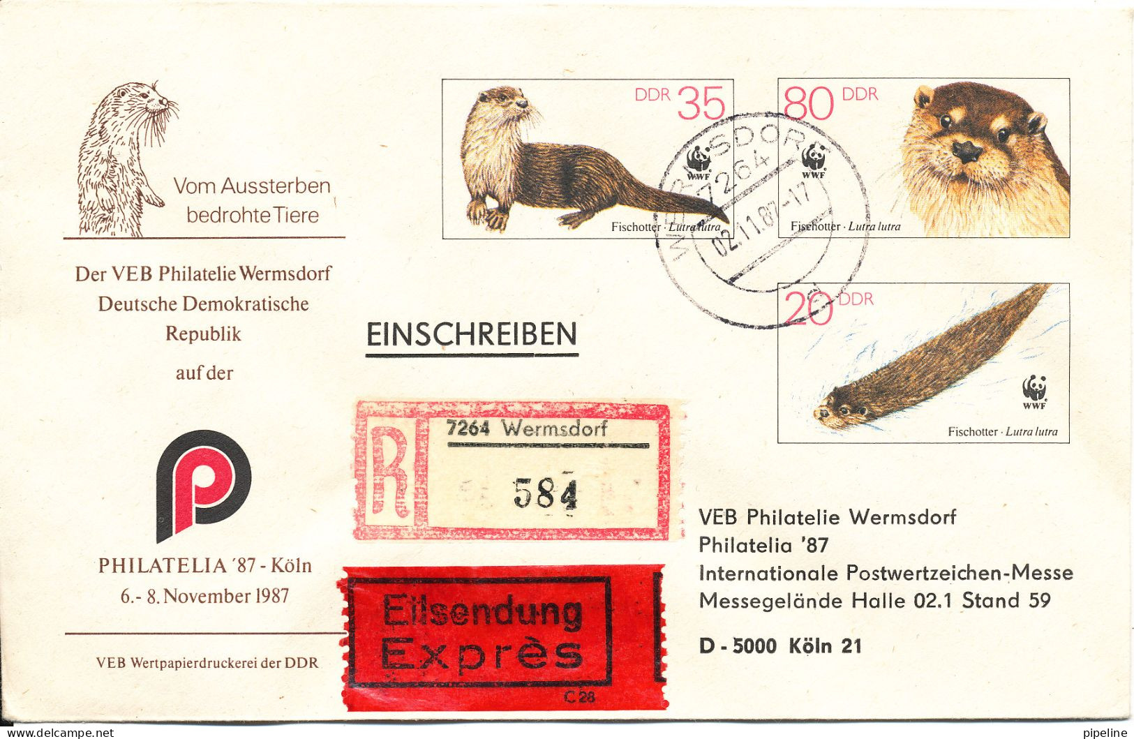 Germany DDR Registered Express WWF Postal Stationery Cover Wermsdorf 2-11-1987 (very Nice Item) - Lettres & Documents